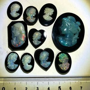 遊色効果!!●オパールカメオ10点おまとめ●a 23g/115ct ルース 裸石 宝石 ジュエリー jewelry opal 遊色 cameo DE8