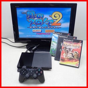 動作品 PS2 プレステ2 薄型 本体 SCPH-90000 チャコール・ブラック + 風のクロノア2 等 ソフト3本 まとめてセット PlayStation2 SONY【20