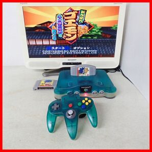 動作品 N64 ニンテンドウ64 本体 NUS-001 クリアブルー+がんばれゴエモン ネオ桃山幕府のおどり 等 ソフト2本セット【20の画像1