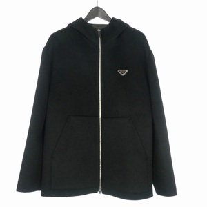 プラダ PRADA 22AW カシミヤ フーディー ジップアップパーカー トライアングルロゴ 長袖 XS ブラック 黒 SGC050 国内正規 メンズ