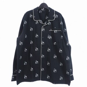 ハフ HUF Remio Dog Flannel レミオ ドッグ フランネル パジャマ シャツ 総柄 オープンカラー XL ブラック 黒 BU00131 メンズ