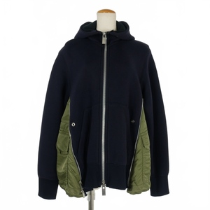 サカイ sacai Spongy Sweat Hoodie ドッキング スウェット パーカー ジップアップ 2 紺 ネイビー 19-04780 レディース