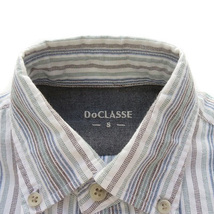 ドゥクラッセ DoCLASSE ドレスネルシャツ ボタンダウン ストライプ S 白 ホワイト 緑 グリーン メンズ_画像3