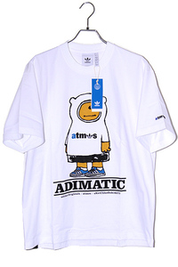 未使用品 アディダス アトモス ADIMATIC atmos Blue TEE アディマティック アトモス ブルー プリント 半袖Tシャツ O WHITE ホワイト IC5535