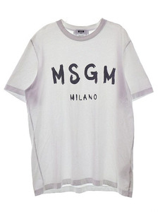 エムエスジーエム MSGM ブラッシュ ロゴ Tシャツ M 237002-01 ロゴ プリント グレー ホワイト 【ブランド古着ベクトル】240420 ☆AA★ メン