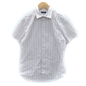 ジュンメン JUN MEN カジュアルシャツ 半袖 ストライプ柄 M 白 ピンク 茶 /SY18 メンズ