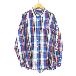 レップ ディグ イット REP DIG IT TOKYO 胸 刺繍 サイドジップ オーバーサイズ チェックシャツ 長袖 青 ベース M メンズの画像1