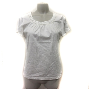 トランスワーク TRANS WORK Tシャツ カットソー 半袖 刺繍 切替 シフォン 38 白 ホワイト /YI レディース