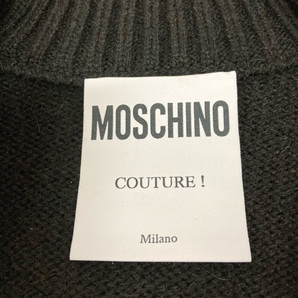 モスキーノ MOSCHINO ニットコート カーディガン アルパカ混 ウール混 ロゴ刺繍 膝丈 長袖 44 黒 ブラック レディースの画像3