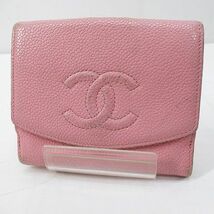 シャネル CHANEL キャビアスキン 2つ折り財布 ココマーク ピンク レザー フランス製 レディース_画像1