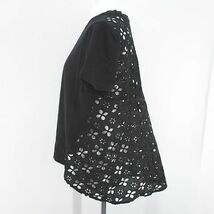 ガウディ GAUDI 花柄 フラワー 半袖 Tシャツ カットソー XS 黒系 ブラック レース 刺繍 シースルー 透け感 綿 コットン レディース_画像4