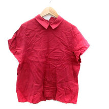 パーリッシィ PAR ICI シャツ ブラウス バックボタン 半袖 リネン F 赤 レッド /HO32 レディース_画像1