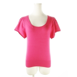  Laisse Passe LAISSE PASSE knitted sweater round neck short sleeves back ribbon 38 pink /AO9 * lady's 