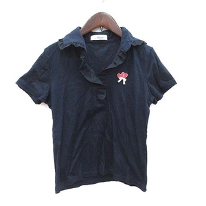  guarantee Lee Visconti GALLERY polo-shirt cut and sewn short sleeves pull over switch frill chiffon embroidery Heart ribbon F navy blue lady's 