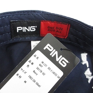 未使用品 ピン PING ゴルフ 帽子 キャップ ロゴ 刺しゅう 綿 コットン ネイビー 紺 白 ONE SIZE メンズ レディースの画像3
