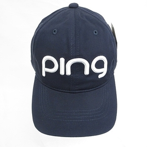 未使用品 ピン PING ゴルフ 帽子 キャップ ロゴ 刺しゅう 綿 コットン ネイビー 紺 白 ONE SIZE メンズ レディースの画像4