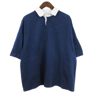 ボッテガヴェネタ BOTTEGA VENETA ポロシャツ 半袖 コットン オーバーサイズ 刺繍 ワンポイント 紺 ネイビー M メンズの画像1