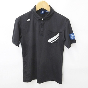 デサント DESCENTE GOLF ゴルフ ポロシャツ 半袖 刺繍 プリント 黒 ブラック L メンズ
