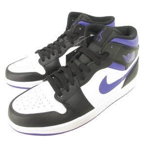 未使用品 ナイキ NIKE タグ付き Air Jordan 1 Mid Black/Court Purple スニーカー 554724-095 US9.5 27.5cm 黒 紫 白 ■U90 メンズ