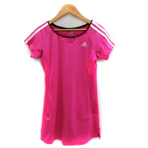  Adidas adidas sport wear tunic short sleeves round neck Logo print mesh line M pink /SM8 lady's 