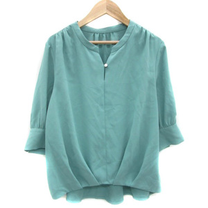  off on ofuon blouse shirt 7 minute sleeve slit neck 40 mint green light green /YM36 lady's 