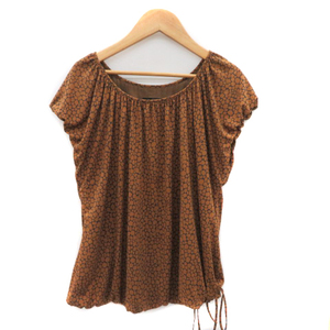  Moga MOGA blouse cut and sewn short sleeves round neck total pattern oversize 2 Brown /YK47 lady's 