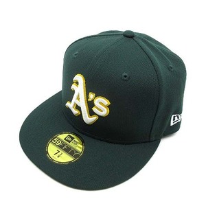 ニューエラ NEW ERA 59FIFTY MLBオンフィールド オークランド アスレチックス キャップ 帽子 ロード ダークグリーン 7 3/8 58.7cm 美品