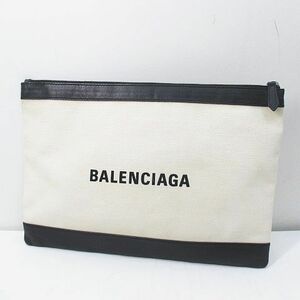 バレンシアガ BALENCIAGA 373834・9260・S・568024 クラッチバッグ ポーチ ロゴ バイカラー エクリュ系 キャンバス レザー イタリア製 メン