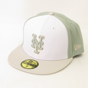 ニューエラ NEW ERA 美品 59FIFTY MLB NY ニューヨーク・メッツ ベースボールキャップ 帽子 グリーン アイボリー 8 63.5cm メンズ