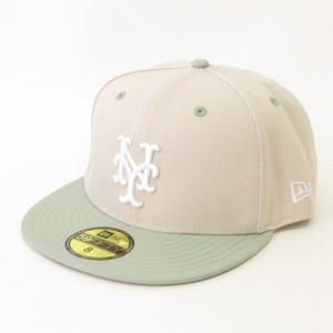 ニューエラ NEW ERA 美品 59FIFTY MLB NY ニューヨーク・メッツ ベースボールキャップ 帽子 アイボリー グリーン 8 63.5cm メンズ