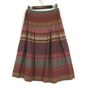  Scapa SCAPA skirt multi border linen flax 100%fre attack mi leak height M 38 tea terra‐cotta multicolor lady's 