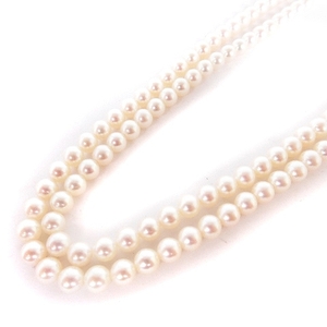 ミキモト MIKIMOTO パールネックレス 真珠 2連 シルバー 白 ホワイト 0.5mm 総重量 44.7g アクセサリー ジャンク レディース