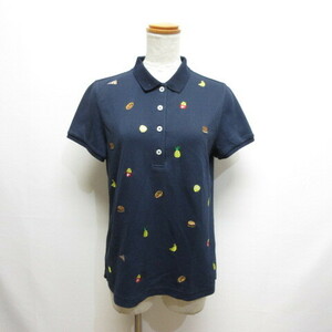 アダバット adabat ゴルフウェア 半袖 ポロシャツ 40 ネイビー 食べ物刺繍 日本製 レディース