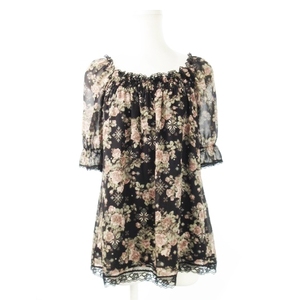  L'Est Rose L'EST ROSE tunic blouse deco rutegya The - neck . minute sleeve chiffon sia- race nordic rose floral print 2 black 