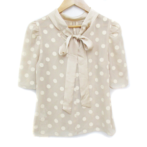  unused goods Jill Stuart JILL STUAR T-shirt blouse . minute sleeve ribbon see-through polka dot pattern dot pattern S beige /FF24 lady's 