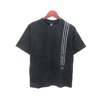 未使用品 アディダス adidas Tシャツ カットソー クルーネック ワンポイント 半袖 M 黒 ブラック /YK メンズ_画像1
