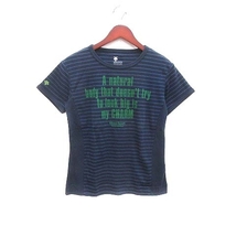 デサント DESCENTE Tシャツ カットソー ロゴプリント ボーダー 半袖 O 紺 ネイビー /YK メンズ_画像1