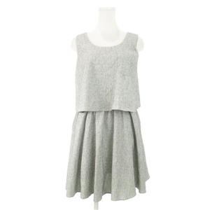 e-ji-bai Aqua Girl One-piece fake separate Mini no sleeve back button waist rubber linen Like M gray /AH27 *