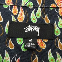 ステューシー STUSSY 美品 シャツ 半袖 開襟 総柄 レーヨン M チャコールグレー グリーン オレンジ メンズ_画像3