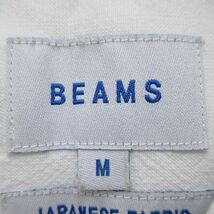 ビームス BEAMS 半袖 シャツ ボタンダウン M 白系 ホワイト ストレッチ ロゴ 文字 刺繍 ワッペン 綿 コットン メンズ_画像3