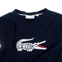 ラコステ LACOSTE Tシャツ カットソー ラウンドネック 半袖 ロゴ刺繍 2 XS 紺 ネイビー オフホワイト /HO3 メンズ_画像3