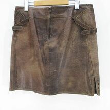 フェレジーンズ FERRE JEANS ミニ丈 レザー 台形スカート スカート 革 30/44 茶系 ブラウン 裏地 無地 イタリア製 レディース_画像2