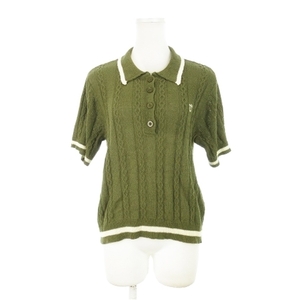  tea najo Jun TINA:JOJUN polo-shirt knitted summer short sleeves Logo embroidery line car li feeling M green khaki /AH9 * lady's 