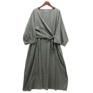  Jurgen Lehl JURGEN LEHL 2023AW India made cotton LAP long One-piece long sleeve khaki gray M lady's 