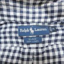 ラルフローレン RALPH LAUREN ボタンダウン シャツ 長袖 ギンガムチェック リネン100% ヴィンテージ BLAKE オーバーサイズ M 紺 白 ■GY14_画像7