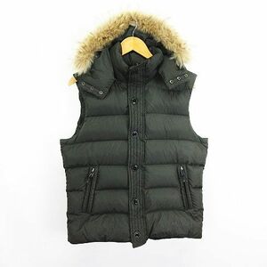  camp seven CAMP7 down vest hood Zip up real fur nylon L olive *EKM men's 