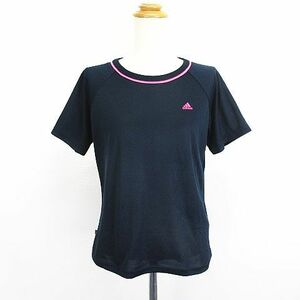 アディダス adidas Tシャツ カットソー 半袖 クルーネック ロゴ L ネイビー スポーツウェア ※EKM レディース