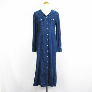  one after hole The - Nice Claup shirt One-piece Denim long sleeve sailor color long height maxi height F indigo *EKM lady's 