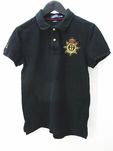 ポロ ラルフローレン POLO RALPH LAUREN クラシックフィット 半袖 ポロシャツ XS 黒系 ブラック 刺繍 ワッペン ハーフボタン メンズ