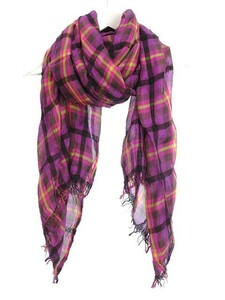 mi- Issey Miyake me ISSEY MIYAKE check stole thin silk wool pink yellow shawl scarf lady's 